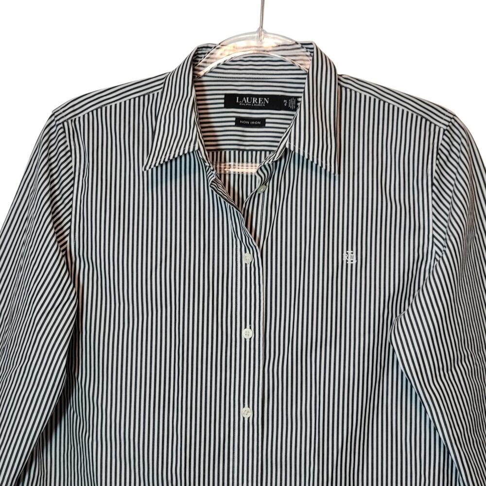 Ralph Lauren Non Iron Black White Stripe Button Down Shirt PL Classic Workwear - Picture 2 of 12